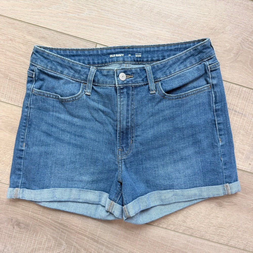 Old Navy Denim Shorts Womens 10 Blue High Rise Wow OG Cuffed Medium Wash